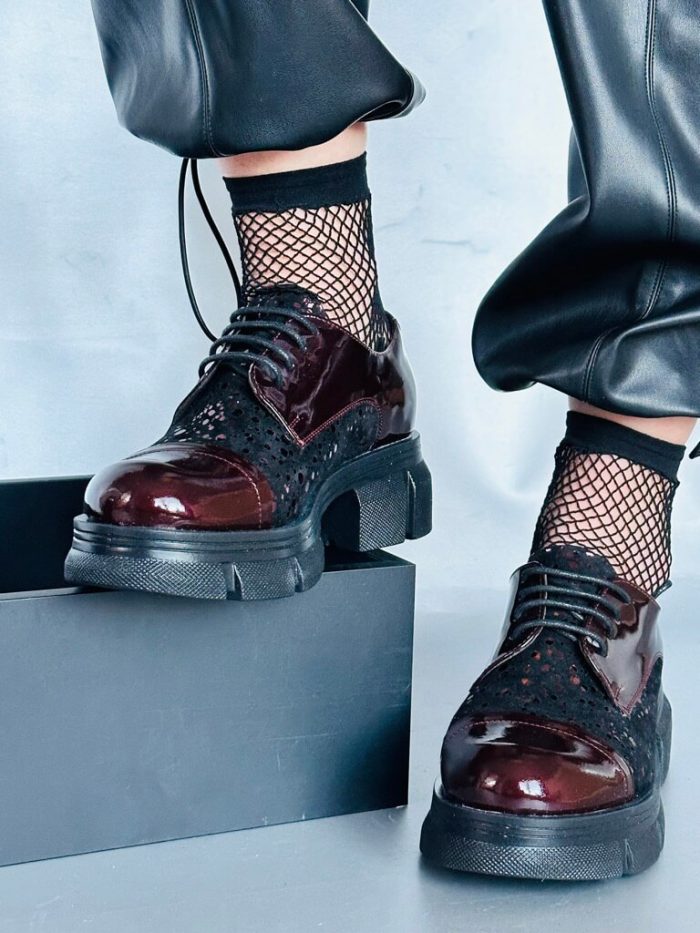 Pantofi piele naturala Eliza burgundy - imagine 3