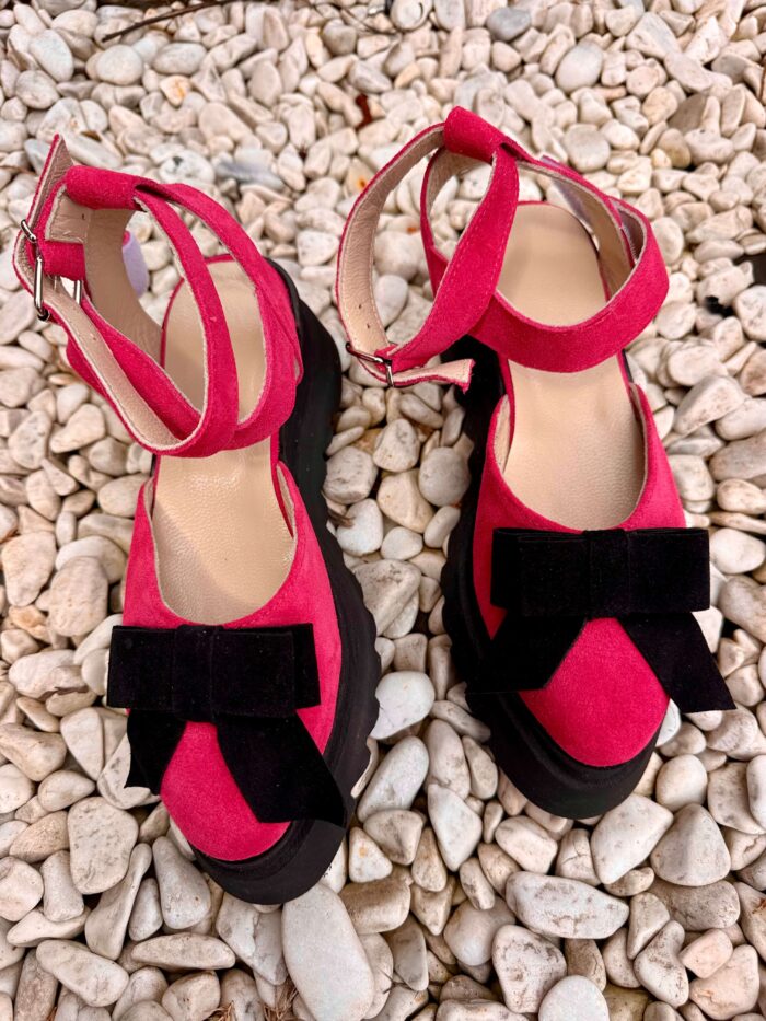 Pantofi piele naturală Aurelle cu funda neagra - imagine 3