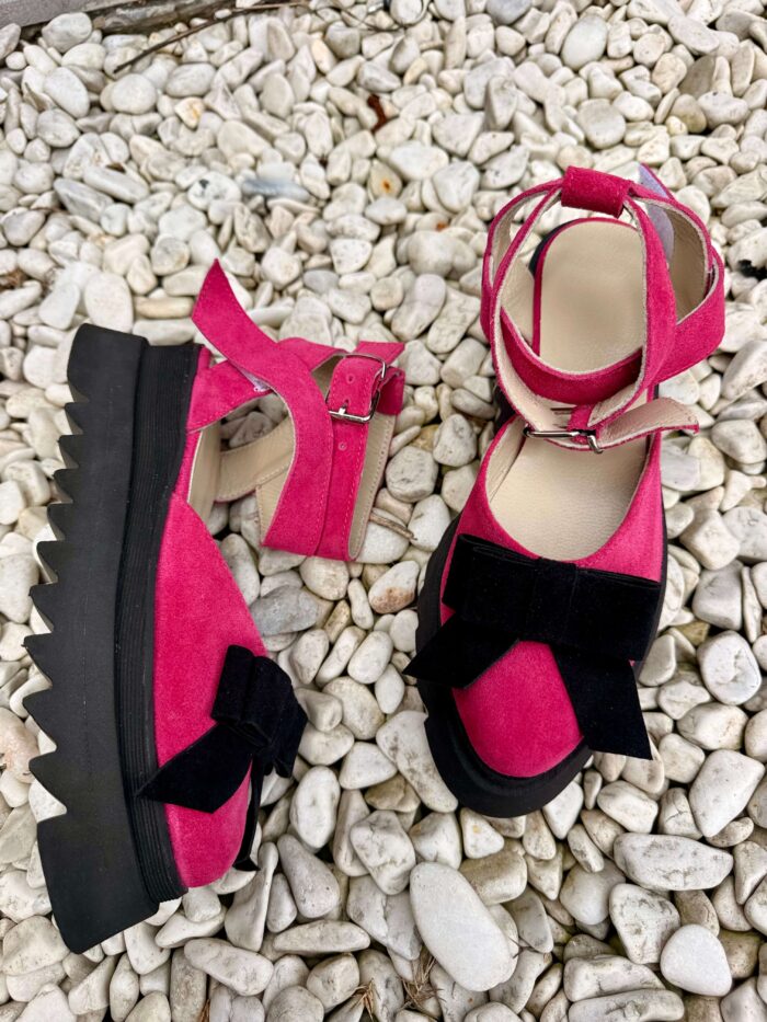 Pantofi piele naturală Aurelle cu funda neagra - imagine 5