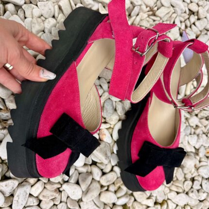 Pantofi piele naturală Aurelle cu funda neagra