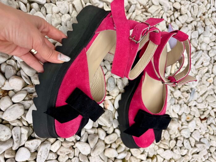 Pantofi piele naturală Aurelle cu funda neagra - imagine 4