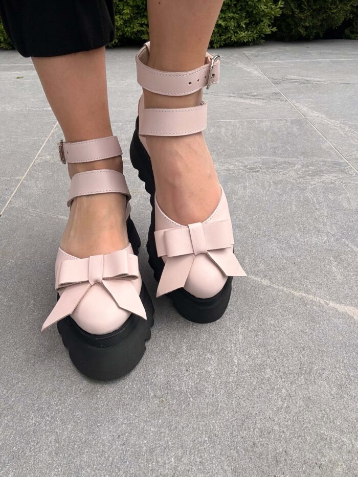 Pantofi piele naturală Aurelle roz neted - imagine 4