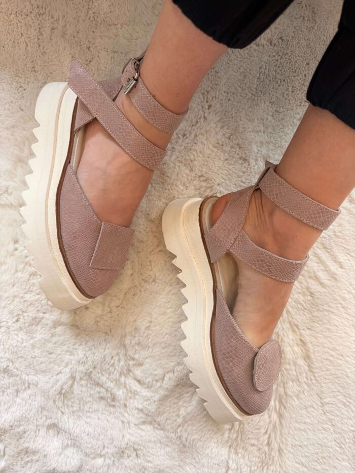 Pantofi piele naturală Elvyra sarpe roz somon - imagine 5