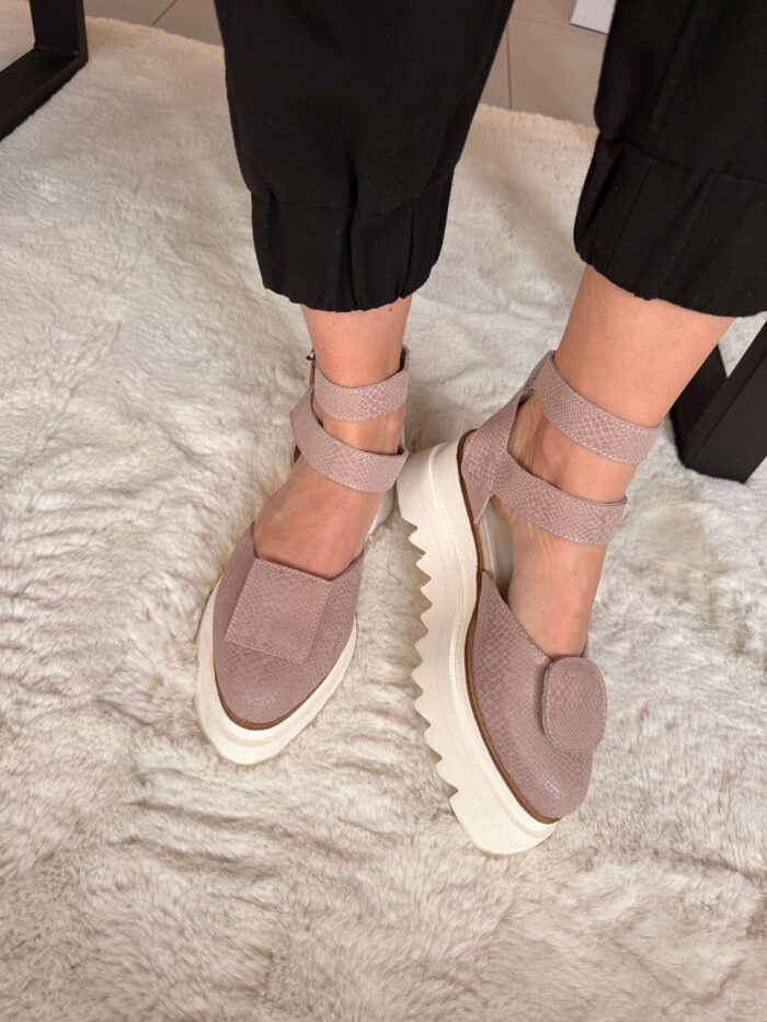 Pantofi piele naturală Elvyra sarpe roz somon - imagine 4