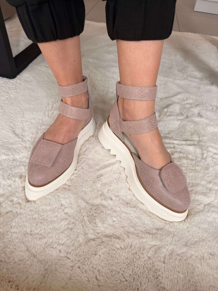 Pantofi piele naturală Elvyra sarpe roz somon - imagine 3