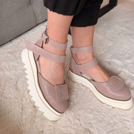 Pantofi piele naturală Elvyra sarpe roz somon