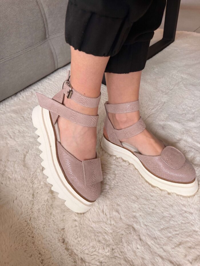 Pantofi piele naturală Elvyra sarpe roz somon - imagine 2