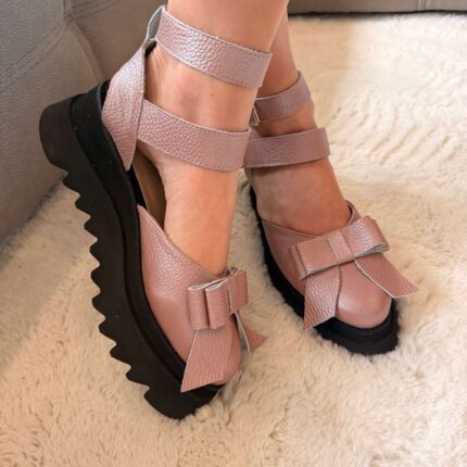 Pantofi piele naturală Aurelle roz somon sidefat