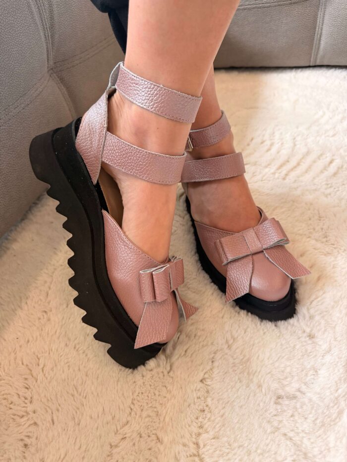 Pantofi piele naturală Aurelle roz somon sidefat - imagine 5