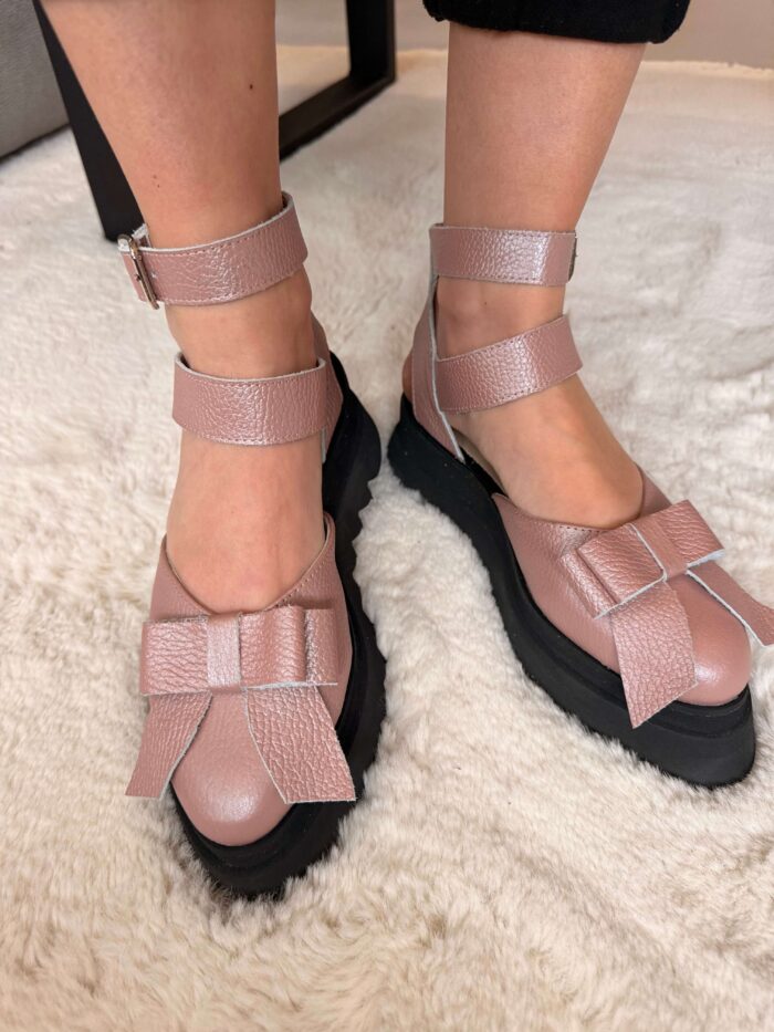 Pantofi piele naturală Aurelle roz somon sidefat - imagine 4