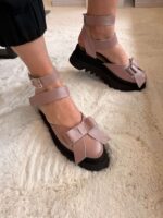 Pantofi piele naturală Aurelle roz somon sidefat - imagine 3