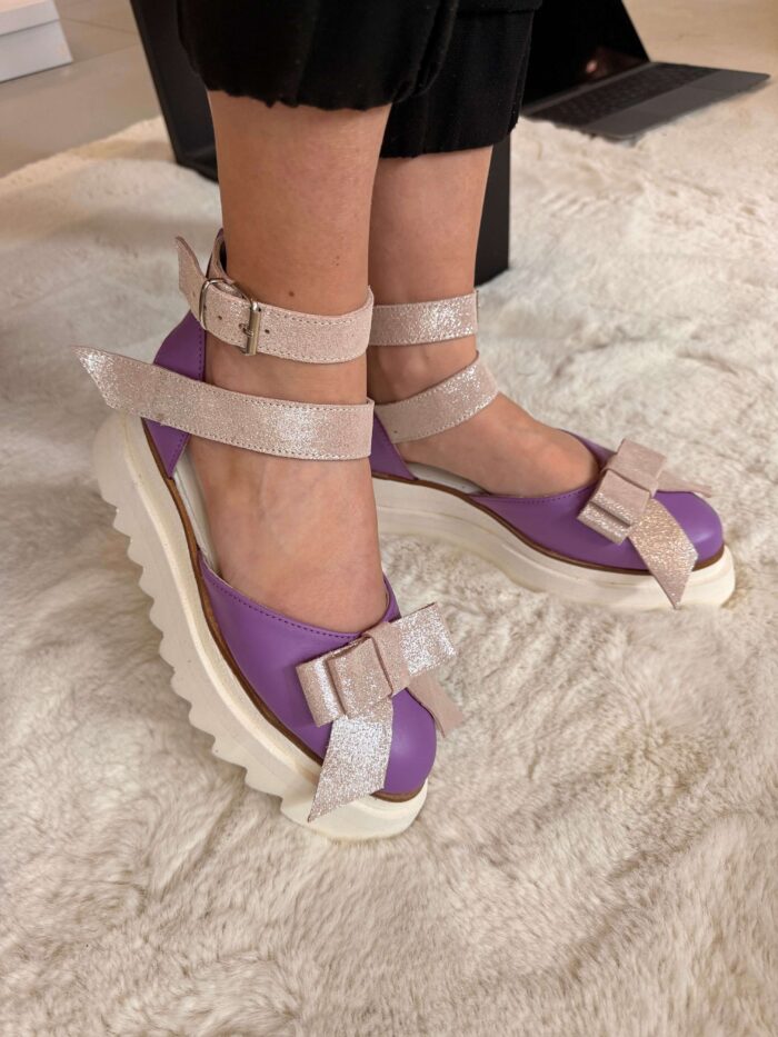 Pantofi piele naturală Aurelle mov - imagine 4
