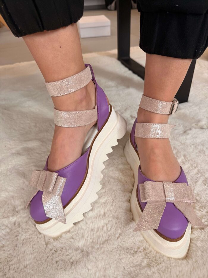 Pantofi piele naturală Aurelle mov - imagine 5