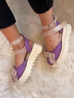 Pantofi piele naturală Aurelle mov - imagine 2