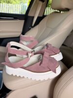 Pantofi piele naturală Aurelle roz somon velur - imagine 7