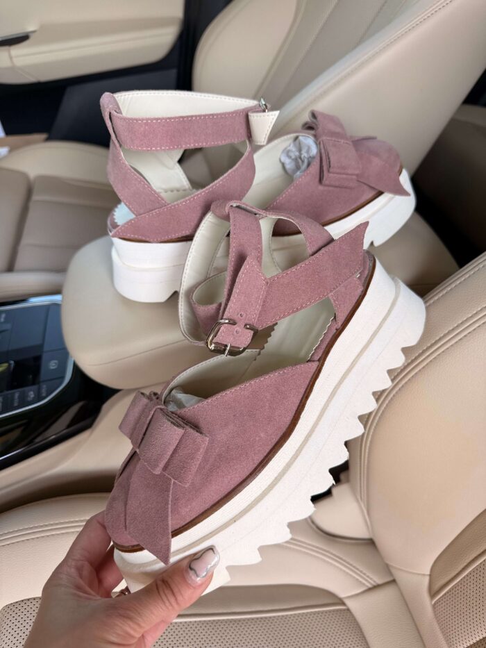 Pantofi piele naturală Aurelle roz somon velur - imagine 5