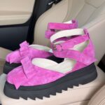 Pantofi piele naturală Aurelle mov velur