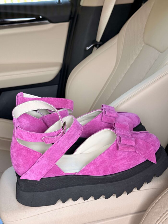 Pantofi piele naturală Aurelle mov velur - imagine 6