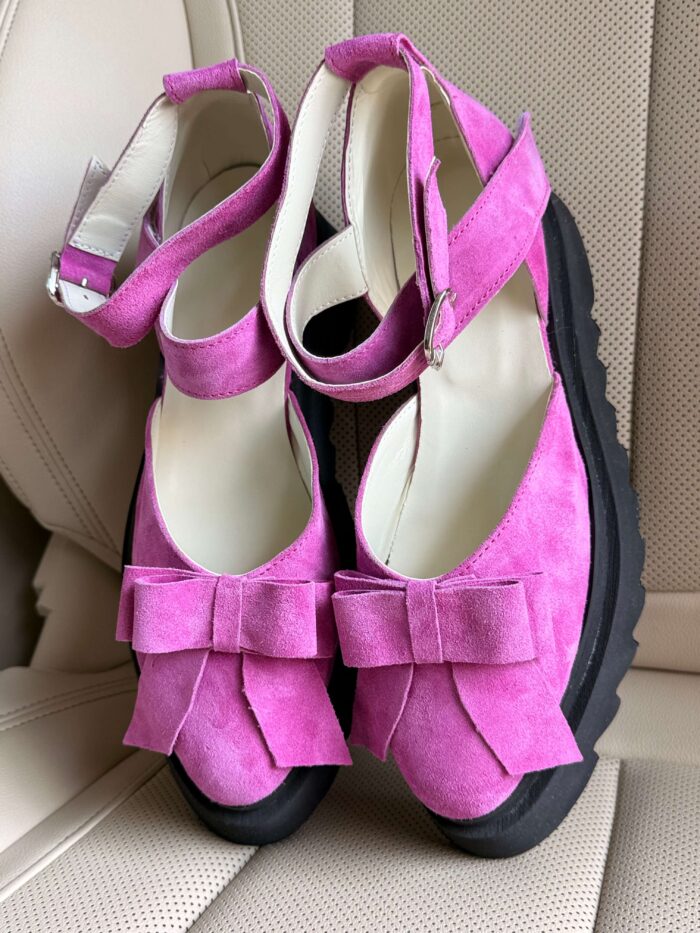 Pantofi piele naturală Aurelle mov velur - imagine 3
