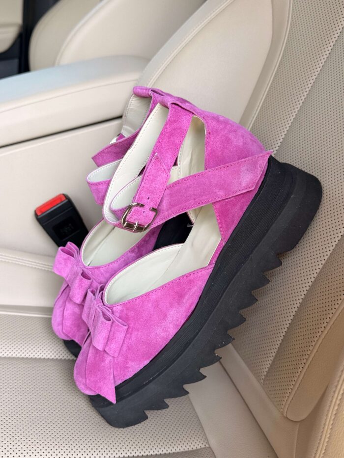 Pantofi piele naturală Aurelle mov velur - imagine 4