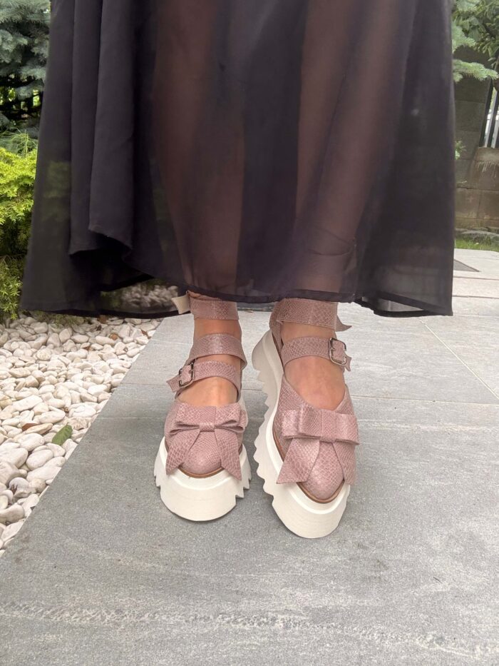 Pantofi piele naturală Riviera sarpe somon - imagine 3
