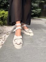 Pantofi piele naturală Aurelle alb murdar - imagine 5