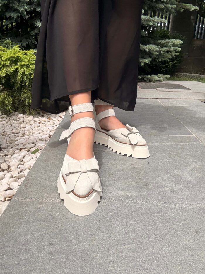 Pantofi piele naturală Aurelle alb murdar - imagine 5