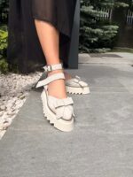 Pantofi piele naturală Aurelle alb murdar - imagine 4