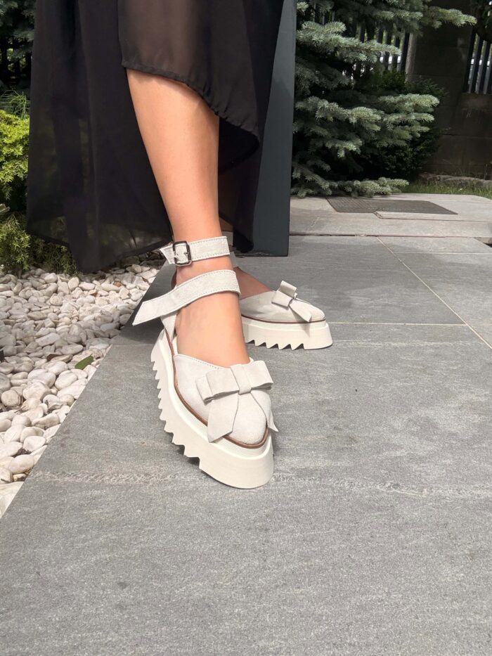 Pantofi piele naturală Aurelle alb murdar - imagine 4