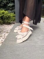 Pantofi piele naturală Aurelle alb murdar