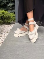 Pantofi piele naturală Aurelle alb murdar - imagine 2
