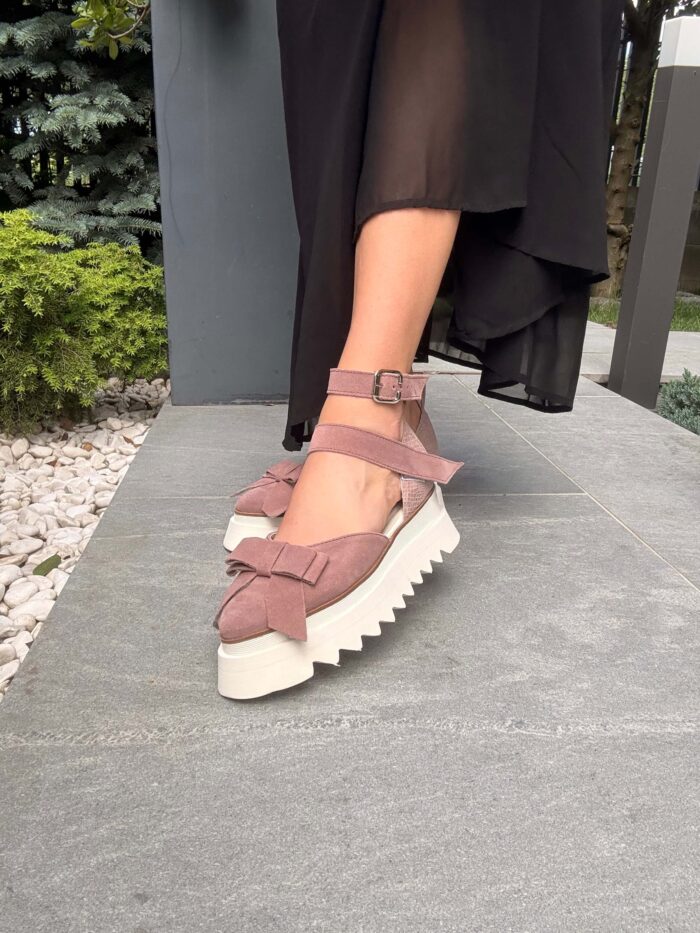 Pantofi piele naturală Aurelle somon calcai inchis - imagine 4