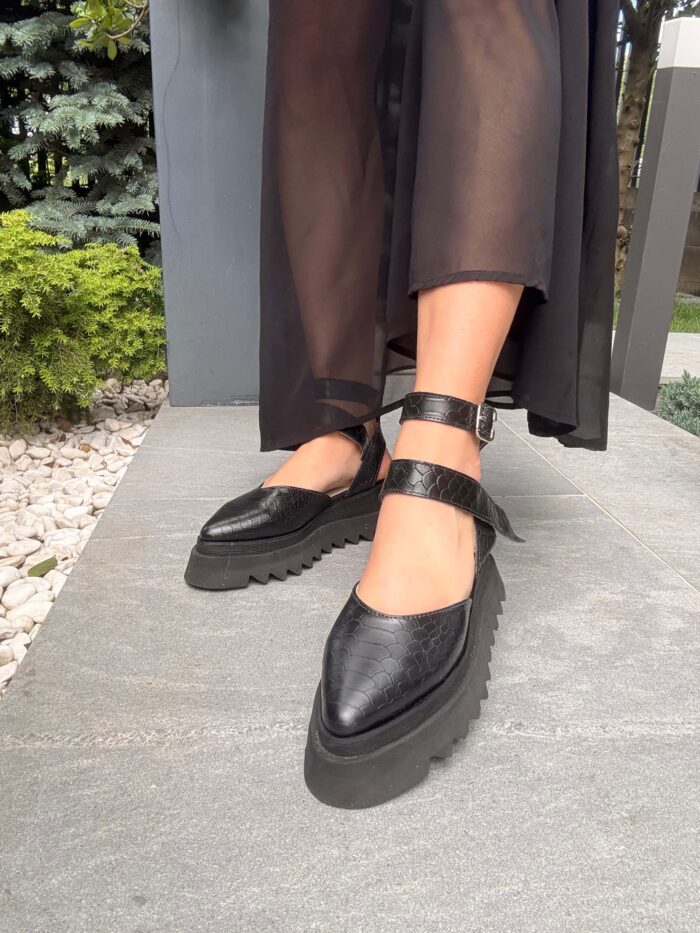 Pantofi piele naturală Motion croco negru - imagine 5