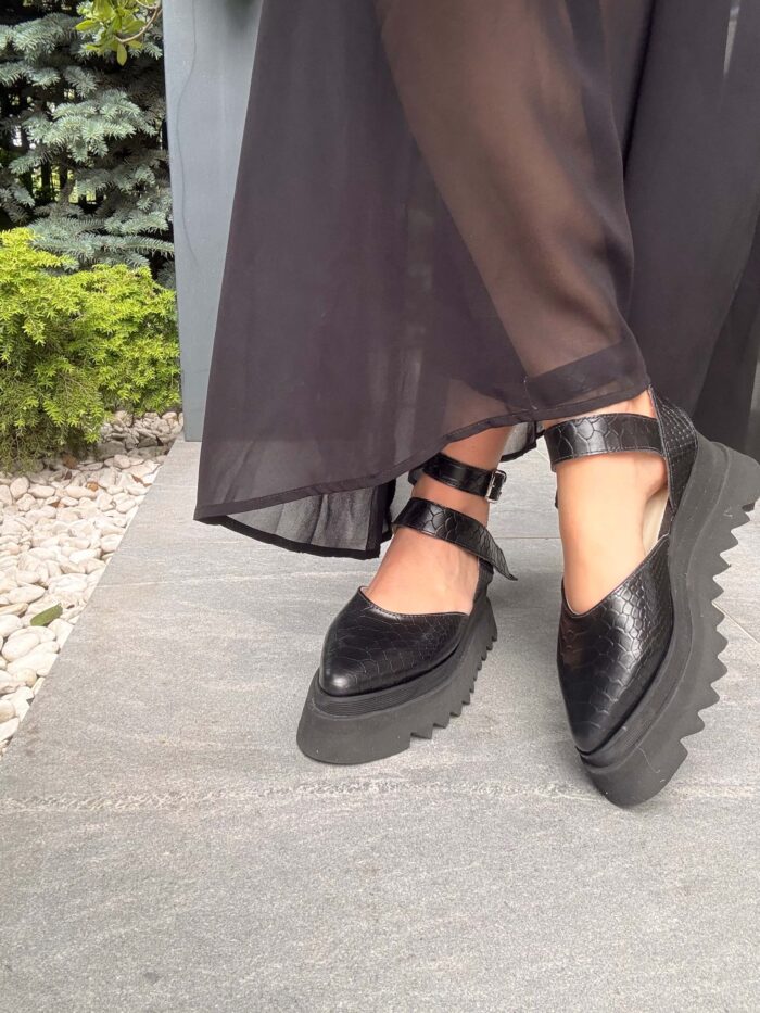 Pantofi piele naturală Motion croco negru - imagine 4
