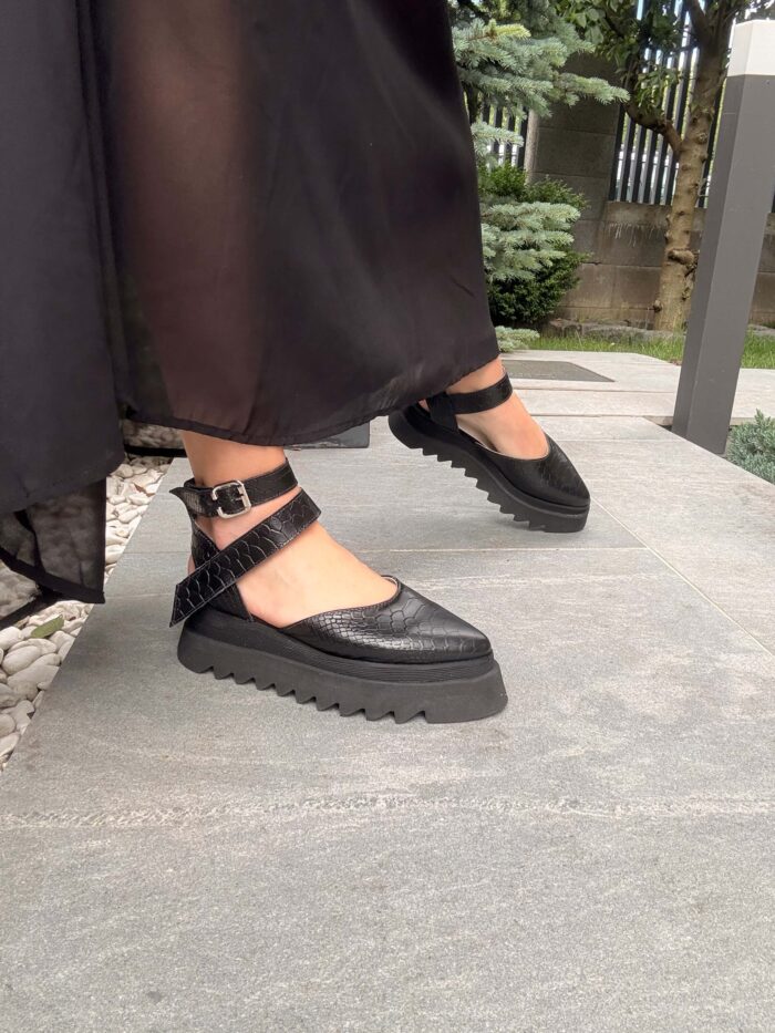 Pantofi piele naturală Motion croco negru - imagine 3