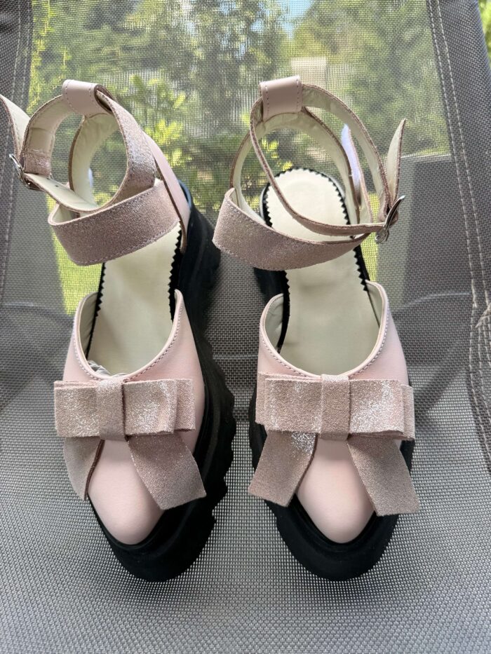 Pantofi piele naturală Aurelle roz neted - imagine 3