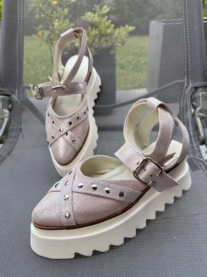 Pantofi piele naturală Rovigo roz argintat - imagine 4