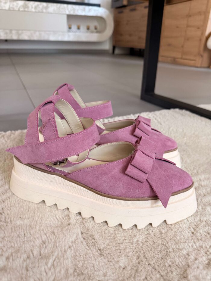 Pantofi piele naturală Aurelle roz velur - imagine 2