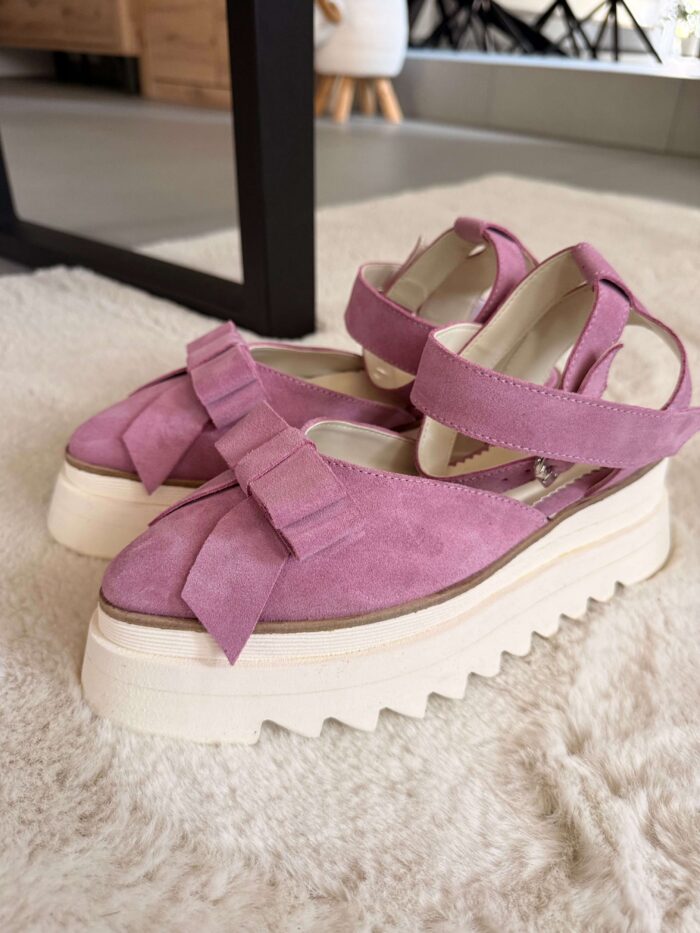 Pantofi piele naturală Aurelle roz velur - imagine 4