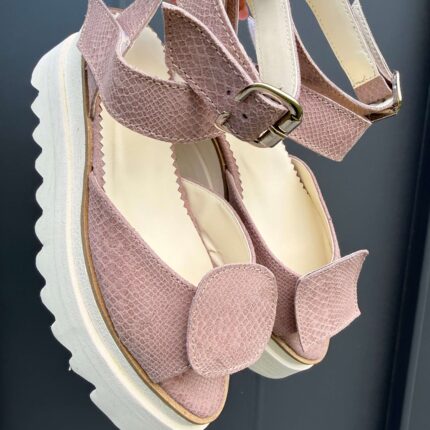 Pantofi piele naturală Elvyra sarpe somon