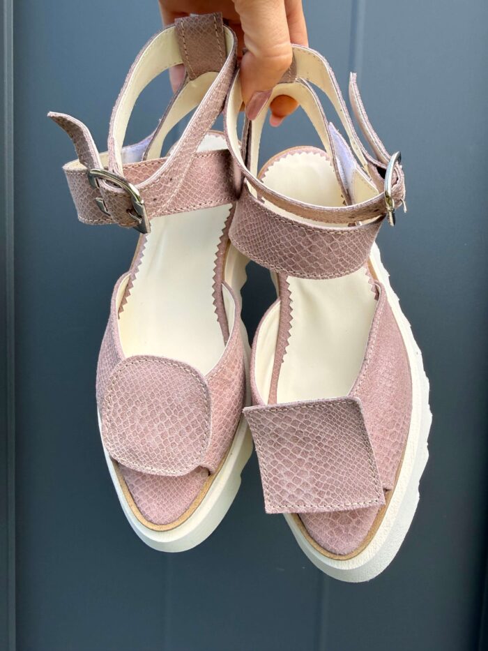 Pantofi piele naturală Elvyra sarpe somon - imagine 4